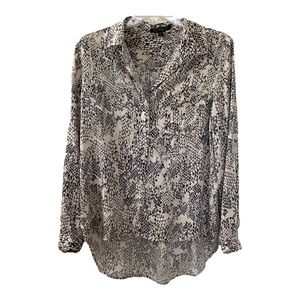 Snake Print Rayon Button Up Shirt Pink Grey Oversized Women’s Small
